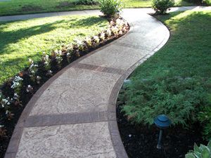 Driveway Update, Patio Courtyard Ideas, Walkway Designs, Stamped Concrete Walkway, Side Walkway, Front Yard Walkway, Yard Walkway, Stamped Concrete Driveway, Concrete Backyard