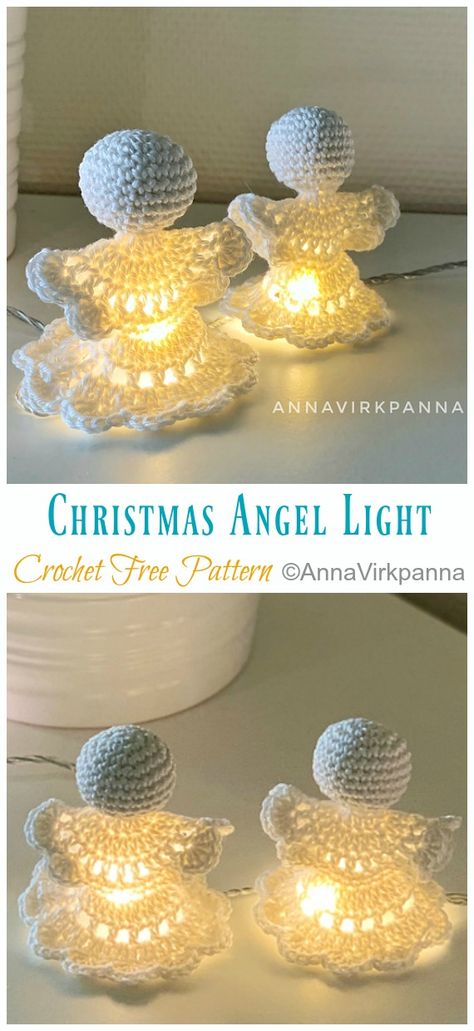 Christmas Angel Light Crochet Free Patterns - Crochet & Knitting Angel Crochet Pattern, Crochet Angel Pattern, Angel Light, Crochet Christmas Ornaments Free, Crochet Free Patterns, Crochet Ornament Patterns, Christmas Crochet Patterns Free, Crochet Angels, Easy Christmas Ornaments