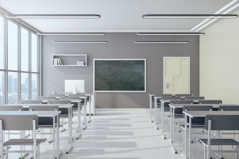 Classroom Interior Design, Empty Classroom, Classroom Interior, Photo Light, Photo Lighting, Graphic Design Services, Premium Photo, Graphic Designer, Design Services