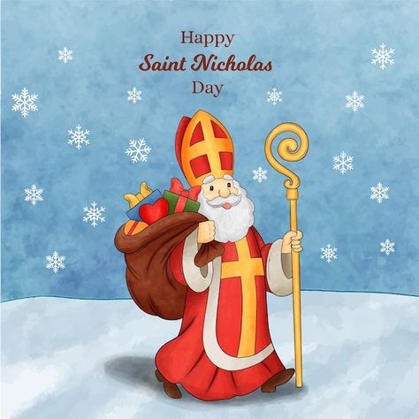 Watercolor saint nicholas day concept | Premium Vector #Freepik #vector #sinterklaas #winter-festival #festival #december Saint Nicholas Day, Sinter Klaas, St Nicholas Day, Winter Celebration, Fruit Icons, Birthday Wishes Greetings, Banner Drawing, San Nicola, Watercolor Winter