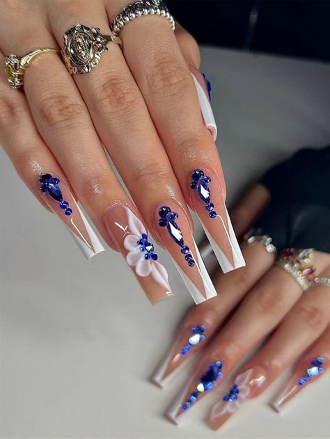 Multicolor  Collar   Geometric,Plain,Plants Color Nails,Bare Nails Embellished   Beauty Tools Quince Nails, Fake Nails White, Quinceanera Nails, Long Press On Nails, French Manicure Nails, Nagel Tips, Manicure Tips, Nail Type, Coffin Press On Nails