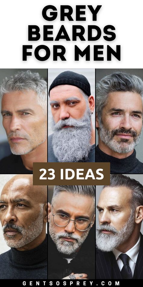 Discover the refined edge of grey beards for men in 2024, offering stylish options for older men. Whether you're a bald black man or someone with grey hair, these beard styles are designed to complement your look with sophistication. From short grey beards for older men to bold styles for younger men embracing their silver hair, these ideas are perfect for anyone seeking a distinguished, timeless appearance. Stylish Beard For Men, Grey Beard Styles For Bald Men, Just For Men Beard Dye, Grey Beard Styles For Men, Goaties Beard Men, Bald Men With Beards Style, Gray Beards Older Man, Bald And Bearded Men, Beard Ideas For Men