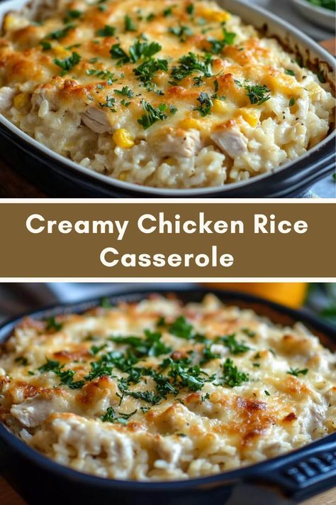 Creamy Chicken Rice Casserole Cream Chicken Casserole Recipes, Chicken And Rice Easy Casserole, Chicken And Rice Casserole Recipes With Cooked Chicken, Chicken Rice Sour Cream Casserole, Creamy Rice Casserole Recipes, Chicken Rice And Peas Casserole, Casserole Chicken And Rice, Cream Of Chicken Veggie Casserole, Easy Chicken And Rice Casserole Simple