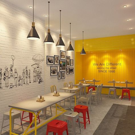 Small Restaurant Design Interiors Simple, Small Fastfood Design, Food Office Design, Canteen Ideas Interior Design, Cafe Interior Design Ideas Inspiration, Fastfood Interior Design Ideas, Pizza Cafe Design, Fastfood Restaurant Interior, Pizza Cafe Interior Design