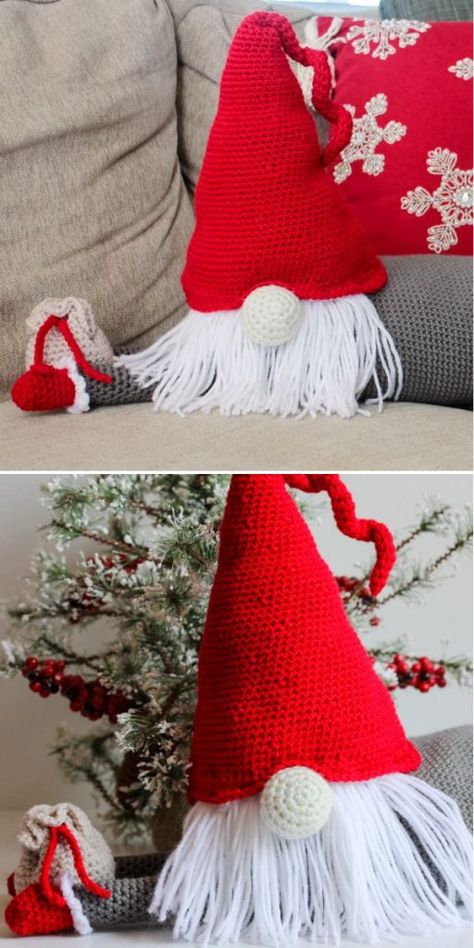 Gnome Pillow Pattern, Free Crochet Pillow Patterns, Draft Dodger, Room Crochet, Gnome Pillow, Crochet Drawstring Bag, Crochet Drawstring, Christmas Crochet Patterns Free, Pillow Patterns