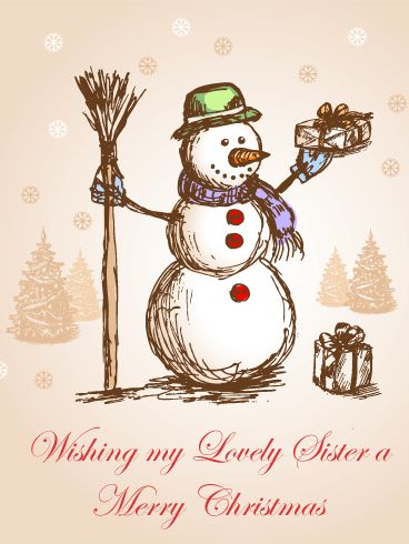 Classic Snowman Merry Christmas Card for Sister Christmas Drawings For Kids, Christmas Illustration Design, Hand Drawn Christmas Cards, Christmas Card Stock, Traditional Christmas Cards, Christmas Drawings, Christmas Background Images, Merry Christmas Card Greetings, Merry Christmas Greetings