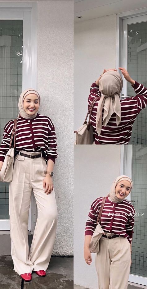 Ootd Celana Cream, Feminine Hijabi, Cream Hijab, Beige Outfit, Outfit Hijab, Light Cream, Blouse Outfit, Hijab Outfit, Bali