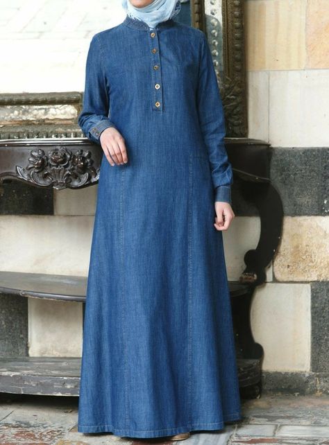 Jeans Abaya, Burqa Design, Denim Abaya, Simple Abaya Designs, Simple Abaya, Abaya Styles, Long Denim Dress, Simple Frock Design, Hijab Designs