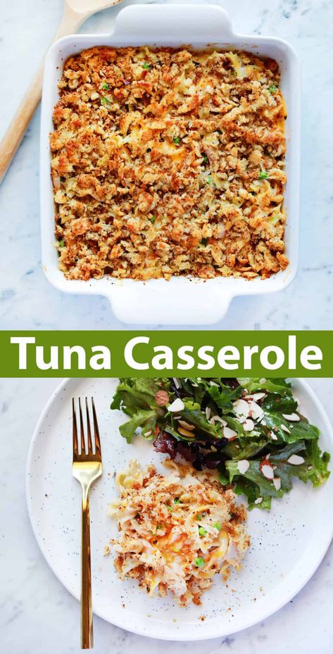 Tuna Casserole - A Beautiful Mess Biscuits And Gravy Casserole, Tuna Casserole Recipes, Tuna Salad Sandwich, Tuna Noodle, Tuna Casserole, Cheesy Casserole, Leftover Bread, Broccoli Casserole, A Beautiful Mess