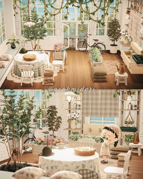 Art Room Animal Crossing, Animal Crossing Plant Room, Simple Plant Room, Acnh Plant Room, Acnh Aesthetics, Acnh Living Rooms Ideas, Acnh Interior, Acnh House, Custom French Doors