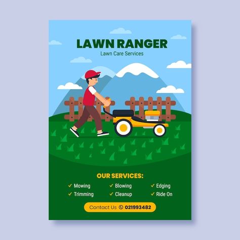 Gardening Poster, Lawn Mowing Business, Lawn Care Flyers, Mowing Lawn, Lawn Mowing, Layout Ideas, Lawn Care, Business Flyer, Flat Design