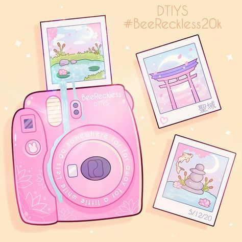 Kawaii Prints, Camera Drawing, Shojo Anime, Arte Do Kawaii, Camera Art, 20k Followers, Cute Kawaii Drawings, Kawaii Doodles, Instant Camera