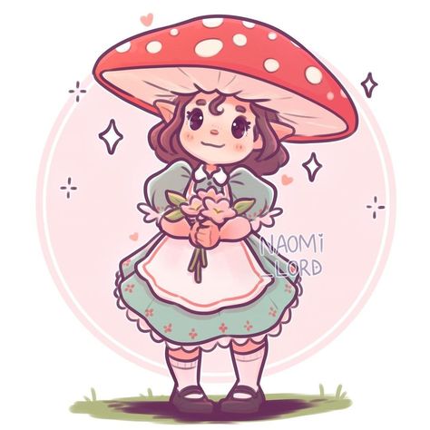 Naomi Lord Art, Cottagecore Drawing, Naomi Lord, Elf Drawings, Cottagecore Kawaii, Mushroom Girl, Fairy Drawings, Little Mushroom, Mushroom Drawing