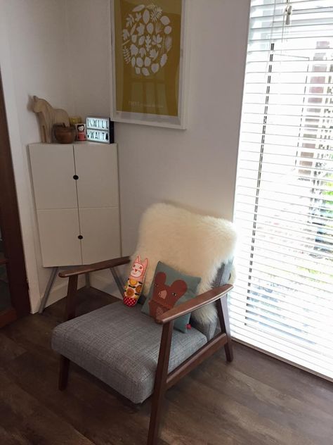 ikea Ekenaset chair, Jane foster softie, Donna Wilson cushion, ikea ps 2014 cabinet, bold and noble print. Ikea Ekenaset Chair, Saving Motivation, Jane Foster, Save For House, Furniture Accessories, Cribs, Lounge Chair, House Ideas, Home Office