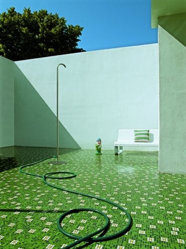 A lovely outdoor lanai using Bisazza mosaics in a whimsical daisy pattern! Daisy Mosaic Tile, Outdoor Shower Tub, Outside Party Ideas, Bisazza Mosaic, Daisy Mosaic, Custom Tile Design, Custom Mosaic Tile, Outside Party, India Mahdavi