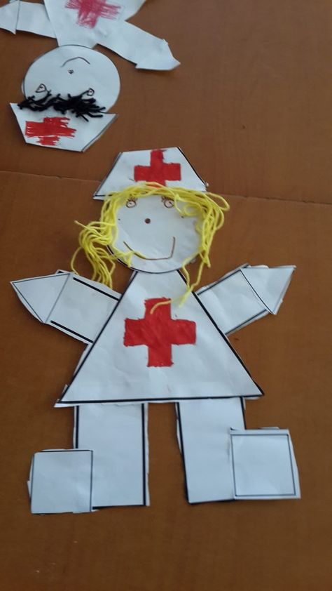 Nurse Shapes Craft. TeachersMag.com Doctor Theme Preschool, Community Helpers Nurse, Ambulance Craft, Maracas Craft, Nursing Art, Doctor Craft, Community Helpers Preschool Crafts, Nurse Crafts, Shapes Craft