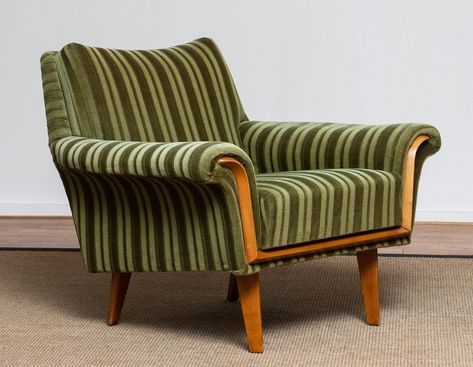 Vintage striped lounge armchair | €1,750 | Whoppah Scandinavian Lounge Chair, Danish Lounge Chair, Green Lounge, Moroccan Lounge, Velvet Lounge Chair, Mid Century Lounge, Velvet Lounge, Mid Century Lounge Chairs, Lounge Chair Design