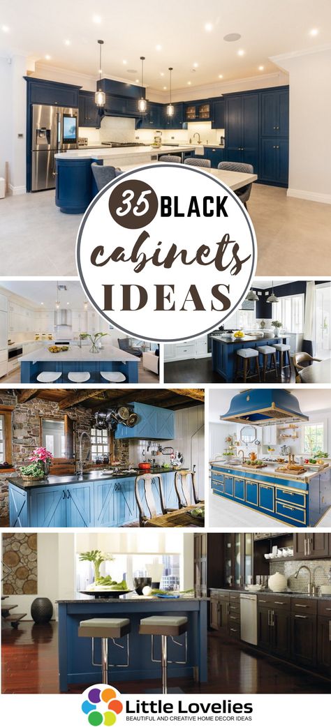 33 BLUE KITCHEN ISLAND IDEAS | STUNNING TRENDS YOU CAN APPLY AT YOUR HOME Black Kitchen Cabinets Inspiration, Kitchen Backsplash Ideas For Black Cabinets, Decorating A Black Kitchen, Black Kitchen Cabinets Backsplash, Grey Kitchen Black Cabinets, Black Appliances With Black Cabinets, Black Kitchen Cabinets Black Appliances, Black Cabinets Gray Walls, Black Appliances Black Cabinets