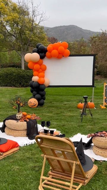 Holes Movie Night, Halloween Activities Outdoors, Outdoor Kids Halloween Party, Rainy Day Party Ideas, Halloween Outside Party Ideas, Summerween Movie Night, Summer Ween Ideas, Halloween Get Together Ideas, Outdoor Halloween Movie Night