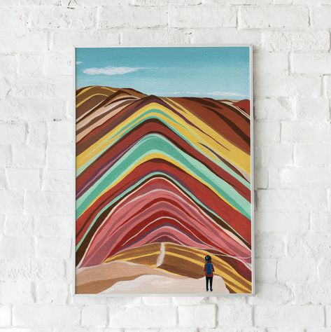 Rainbow Mountains Peru Painting, Rainbow Mountain Painting, Peru Illustration, Peru Painting, Peru Tattoo, Eco Project, Rainbow Mountains Peru, Things Quotes, Peruvian Art