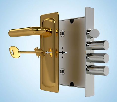 High-security mortise-style locksets can have multiple bolts made of case-hardened steel. Front Door Security, Door Lock System, Home Decor Ideas Bedroom, Steel Security Doors, Steel Door Design, Wood Table Design, Decor Ideas Bedroom, Rustic Entryway, Home Security Tips