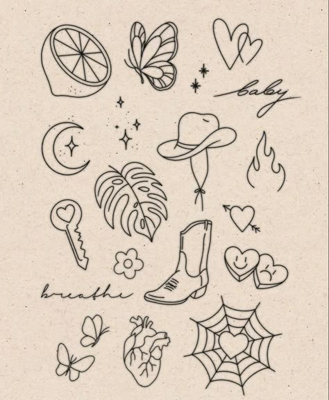 Simple Line Flash Tattoo, Cute Small Linework Tattoos, Fine Line Tattoo Sheet, Cute Flash Tattoos Women, Cute Line Work Tattoos, Simple Stamp Tattoo, Stickers Tattoo Ideas, 2inch Tattoo Ideas, Like Work Tattoo