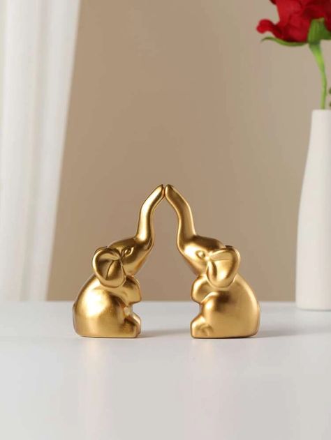 Gold Elephant Decor, Tropical Velvet, Elephant Decoration, Elephant Home Decor, Elephant Ornament, Small Elephant, Ceramic Elephant, Elephant Sculpture, Decor 2024