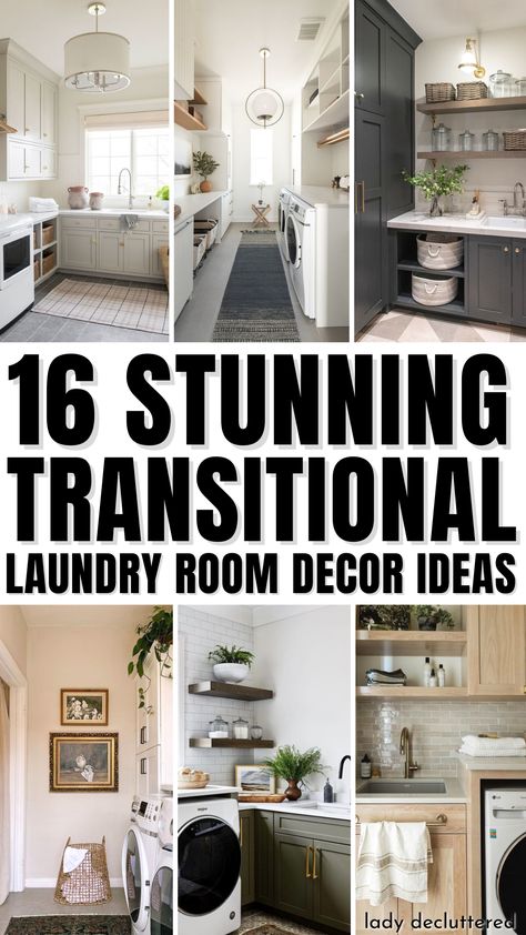 16 Stunning Transitional Laundry Room Decor Ideas Laundry Room Design Modern Farmhouse, Laundry Decor Ideas Small Spaces, Laundry Room Transitional, Spanish Style Laundry Room Ideas, Transitional Style Laundry Room, Modern Traditional Laundry Room, Transitional Home Design Interiors, Traditional Laundry Room Design, Classy Laundry Room Ideas