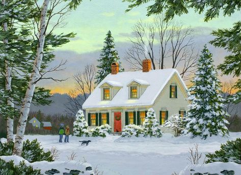 Vermont Art, Swans Art, Winter Illustration, Cottage Art, Winter Painting, Farmhouse Art, Winter Scenery, American Folk Art, Please Stop