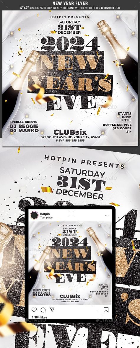 New Year Flyer New Year's Eve Flyer, New Year Flyer, New Year Eve, Psd Flyer, Bottle Service, Print Templates, Special Guest, New Years Eve, Flyer Template