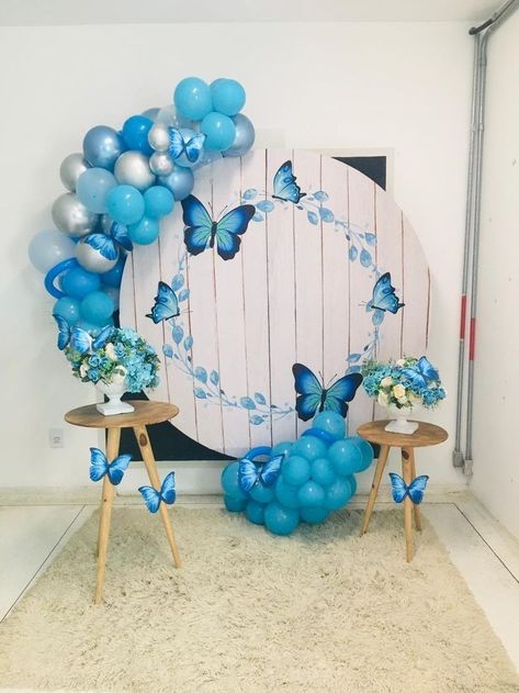 Blue Butterfly Decorations For Party, Paper Wall Hanging, Girl Birthday Decorations, Birthday Party Theme Decorations, Easy Halloween Crafts, Birthday Balloon Decorations, Butterfly Party, Butterfly Theme, Paper Flowers Craft