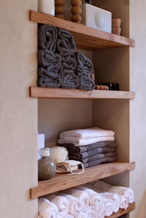 Between The Studs Storage - Adding More Storage to the Master Bathroom » Logic and Laughter Bathroom Storage Nook, High Ceiling Bathroom Storage Ideas, Built In Storage For Bathroom, Recessed Storage Between Studs, Recessed Bathroom Storage, Small Bath Storage Ideas, Between Studs Shelves, Shelf Between Studs, Built In Shelves Bathroom