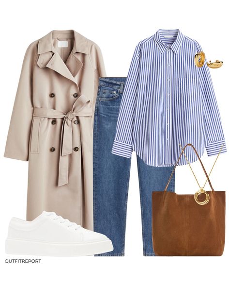 Chilled Outfits, Ootd Moodboard, Trent Coat, Coat Jeans, Looks Jeans, Trench Coat Outfit, Blue And White Shirt, Aesthetic Outfit Ideas, Suede Tote