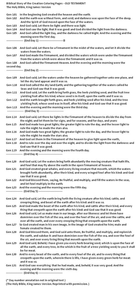 Bible Creation Story Text - KJV Bible Creation Story, 7 Days Of Creation, Story Text, Days Of Creation, Bible Printables, Bible Ideas, Creation Story, Bible Pictures, Noah S Ark