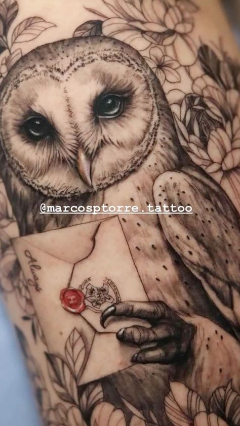 Owl Hand Tattoo For Women, Harry Potter Tattoos Hedwig, Harry Potter Hedwig Tattoo, Hedwig Tattoo Harry Potter, Harry Potter Owl Tattoo, Snow Owl Tattoo, Queen Tattoo For Women, Feminine Goddess Tattoo, Feminine Owl Tattoo