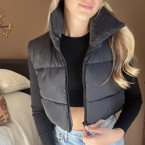 I might be biased but you should probably buy this on Depop 👍 https://depop.app.link/k9uiNT1Sjwb Puffer Vest Outfit Black, Black Cropped Puffer Vest, Black Puffy Vest, Cropped Puffer Vest, Puffer Vest Outfit, Vest Outfits For Women, Cropped Puffer Jacket, Black Puffer Vest, Music Festival Outfit