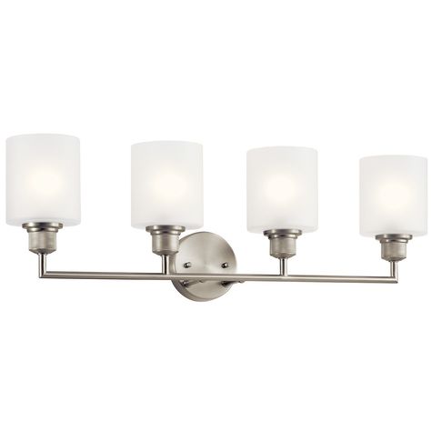 Lynn Haven™ 4 Light Vanity Light Brushed Nickel Master Bath Update, Brushed Nickel Lighting, Bath Lights, Bathroom Basement, Industrial Age, Contemporary Vanity, Kichler Lighting, Hall Bathroom, Metal Floor