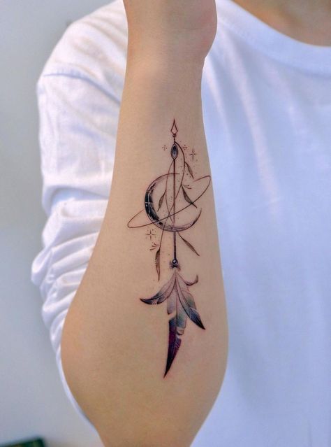 Artemis Tattoo, Arrow Tattoos For Women, Tattoo Star, Catrina Tattoo, Tato Minimal, Sagittarius Tattoo, Mystical Tattoos, Tattoos Infinity, Cool Wrist Tattoos