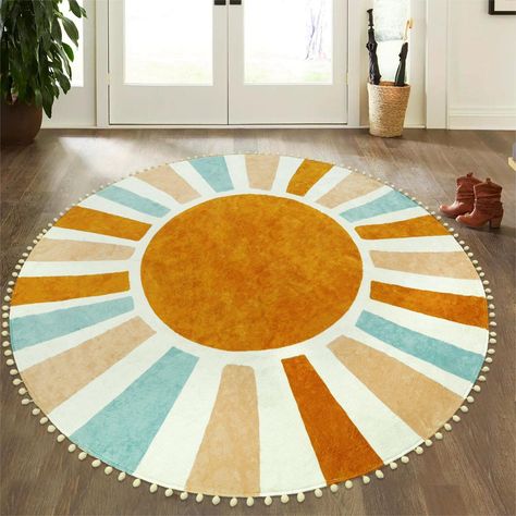 PRICES MAY VARY. Decorative and Unique: A bright sun pattern can add color and texture to your home, making it more inviting and cozy. This bohemian rug is also a great way to show your personal style and suit the fussiest of feet. Super Soft Skin-Friendly Fabric: This thick cute rug made of soft polyester. Keeps you cozy while protecting floors from moisture, stains and scratches. It's a good choice to use it as a playroom rug,Indoor Office rug and any open spaces rug. Anti-Slip and Protect You Soft Nursery Rug, Boho Beach Bedroom, Nursery Rugs Girl, Girls Room Rugs, Boho Rugs Living Room, Soft Nursery, Rug For Kids Room, Colorful Vibes, Classroom Rug