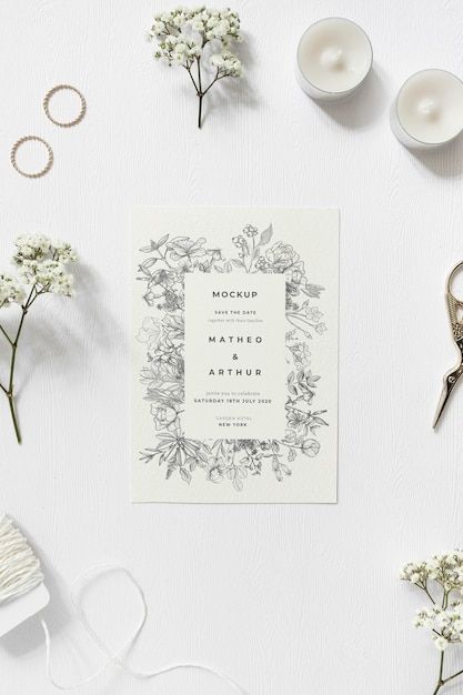 Top view wedding invitation with mock-up... | Free Psd #Freepik #freepsd #wedding-mockup #save-date #wedding-date #invitation-mockup Wedding Business Card, Wedding Flyers, Wildflower Wedding Invitations, Digital Invitations Wedding, Invitation Mockup, Invitation Elegant, Wedding Elements, Wedding Invitations Romantic, Wedding Banner