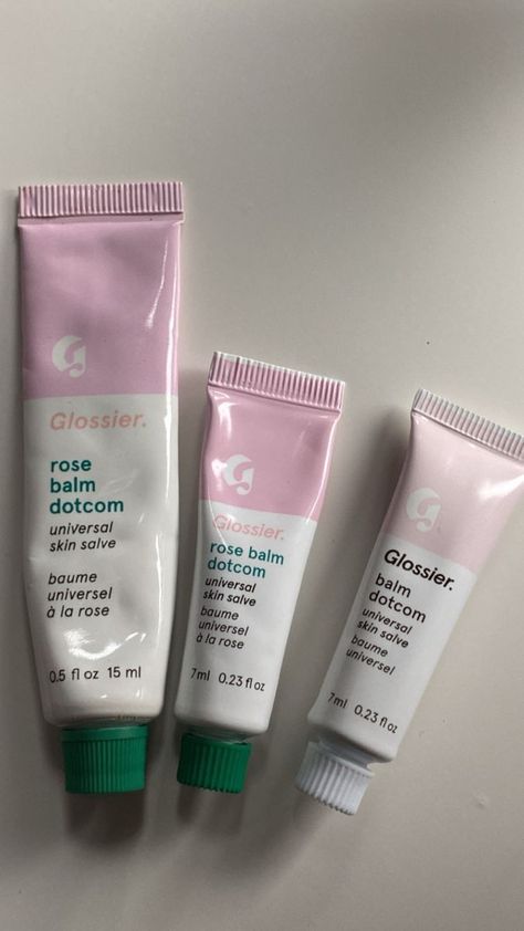 Glossier Balm Dotcom Aesthetic, Balm Dotcom Birthday, Balm Dot Com Glossier, Cherry Balm Dotcom, Coconut Balm Dotcom, Glossier Skin Care, Rose Balm Dotcom, Aesthetic Lip Balm, Best Glossier Products