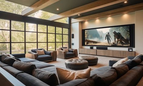 8 Home Theater Ideas for Ultimate Movie Viewing - Decorilla Online Interior Design Living Room Theater, Tv Living Room Ideas, Home Cinema Room Ideas, Home Theatre Seating, Theatre Rooms, Theatre Seats, Home Theater Ideas, Interior Design Styles Quiz, Tv Setup