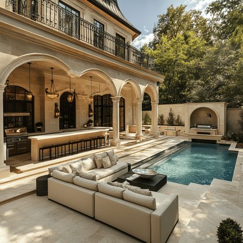 30 Stunning backyard pool and kitchen ideas to copy Hillside Pool, Backyard Pool, Get Ready, Get Inspired, Kitchen Ideas, Outdoor Space, Oasis, Porch, Fireplace