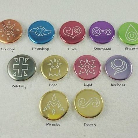 Digimon Crests Metallic Button Pin Set Digimon Crests, Digimon Tattoo, Magia Elemental, Hope Light, Digimon Wallpaper, Digimon Frontier, Elemental Magic, Digimon Tamers, Digimon Digital Monsters