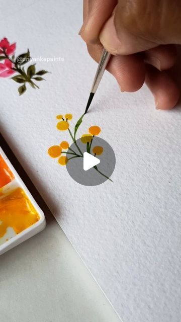 Watercolor Mini Paintings, Mini Watercolor Paintings, Watercolor Videos, Mini Watercolor, Calligraphy Ideas, Filler Flowers, Learn Watercolor Painting, Happy Painting, Watercolor Flowers Tutorial