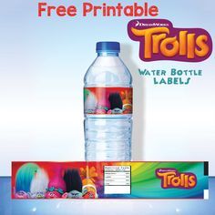 FREE Printable Trolls Water Bottle Label | Drevio Invitations Design Trolls Water Bottle Labels Free, Water Bottle Labels Free, Elmo Birthday Invitations, Minecraft Birthday Invitations, Trolls Party, Printable Water Bottle Labels, Bottle Labels Printable, Water Bottle Labels Template, Trolls Birthday Party