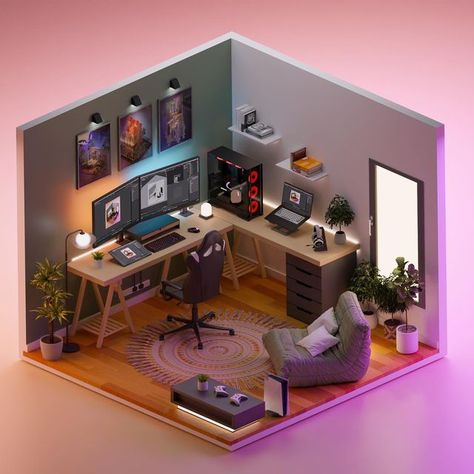 Blender 3d Room, Sims Office, 3d Isometric Room, Blender Room, Isometric Interior, Board Rooms, 3d Bedroom, Balance Ball Chair, Blender Art