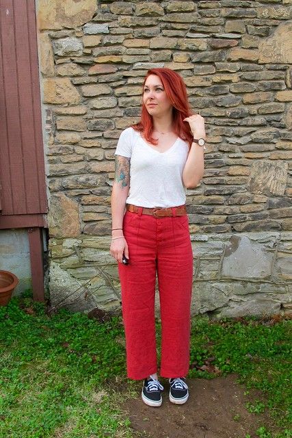 Completed: Red Linen Lander Pants | LLADYBIRD Lander Pants, Cold Weather Clothes, Red Linen Pants, Weather Clothes, Flat Photo, Given Up, Worth The Wait, New Pant, Cold Weather Outfits