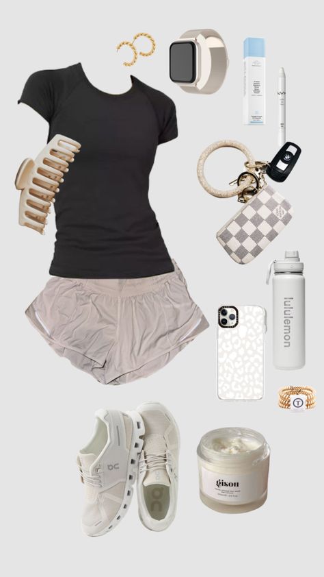 Basic Outfits Lululemon, Gym Outfit For School, Athletic School Fits, Shuffles By Pinterest Outfits, Pe Outfits For School, Aesthetic Athletic Outfits, Outfit Layout Ideas, Fall Aesthetic School, Old Money Outfit Women