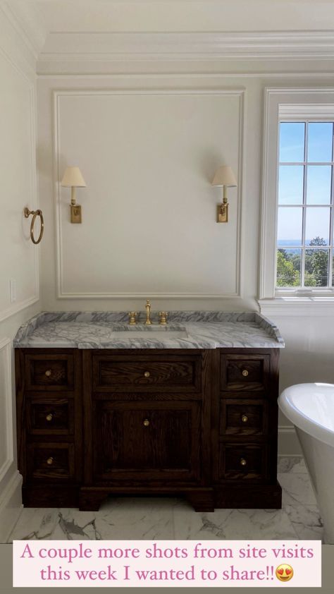 Heidi Caillier Bathroom, Amber Interiors Bathrooms, Soapstone In Bathroom, Traditional Powder Bath, Carrara Marble Bathroom Vanity, Devol Bathrooms, Classic Colonial Bathroom, Vanity Tray Decor Bathroom, Dark Wood Master Bath